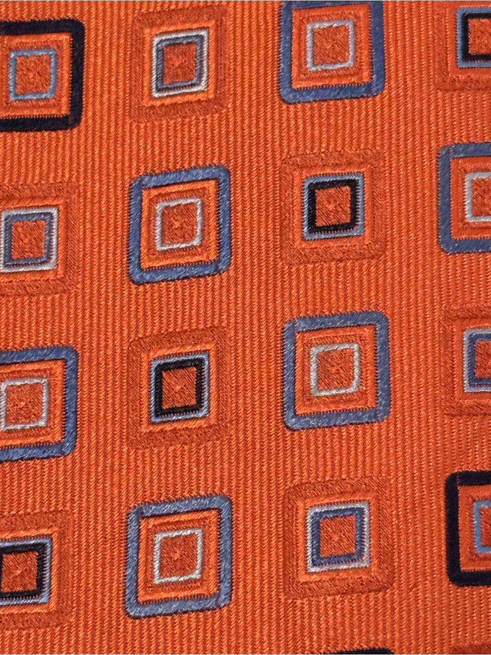 Turnbull & Asser Orange Silk Tie with Blue Geometric Squares